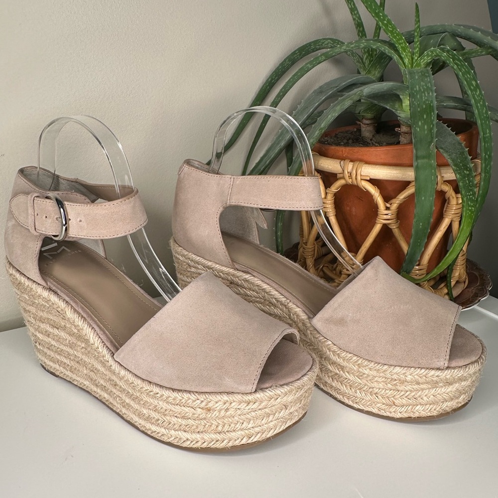 Marc Fisher LTD Malita Espadrille Wedge Sandals Taupe Suede Ankle Strap 11M - Picture 3 of 11